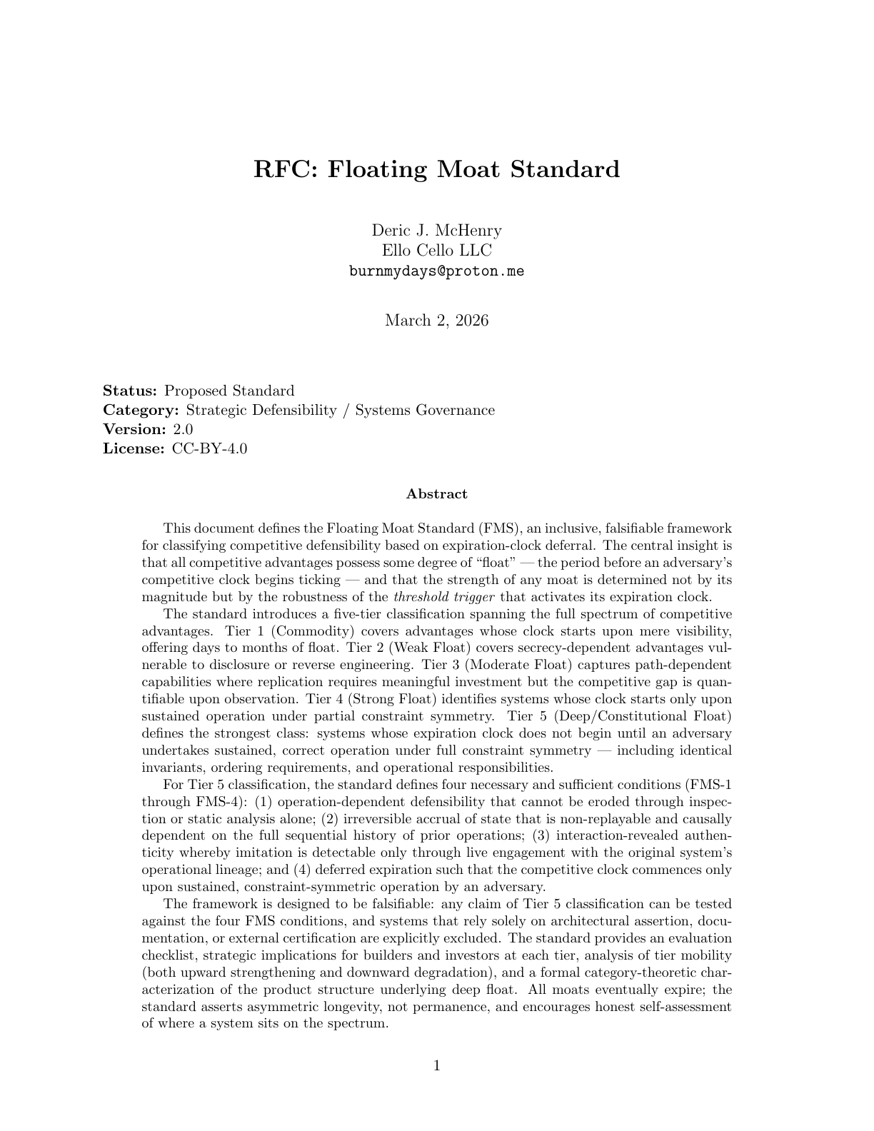 Cover page of the Floating Moat Standard v2.0 PDF